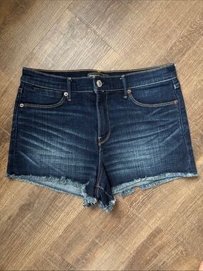 Abercrombie & Fitch Dark Indigo Frayed Hem Denim Shorts - length 11”